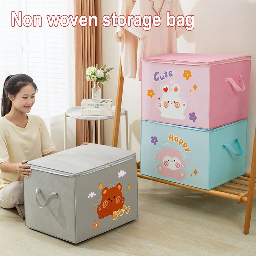 New Cute Pattern Clothing And Quilt Storage Bag Non-woven Thickened Fabric Storage Bag Travel Bedroom Moving N0t9