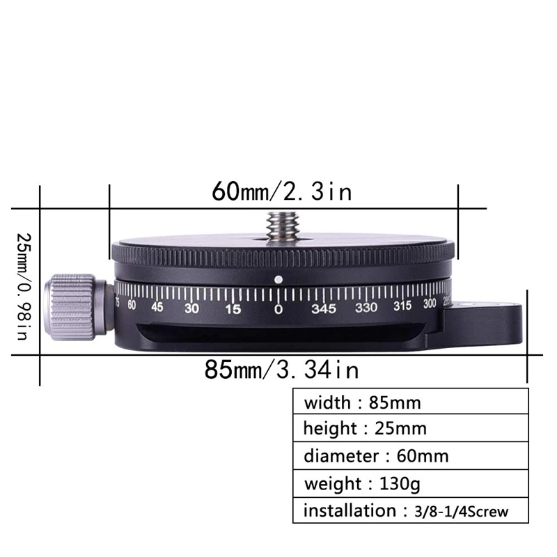Camera Pan Base With Style Plate 0.95Cm Screw Aluminum Panoramic Ball Tripod Head With Bubble Level Load Capacity 22 Lbs-ABVP
