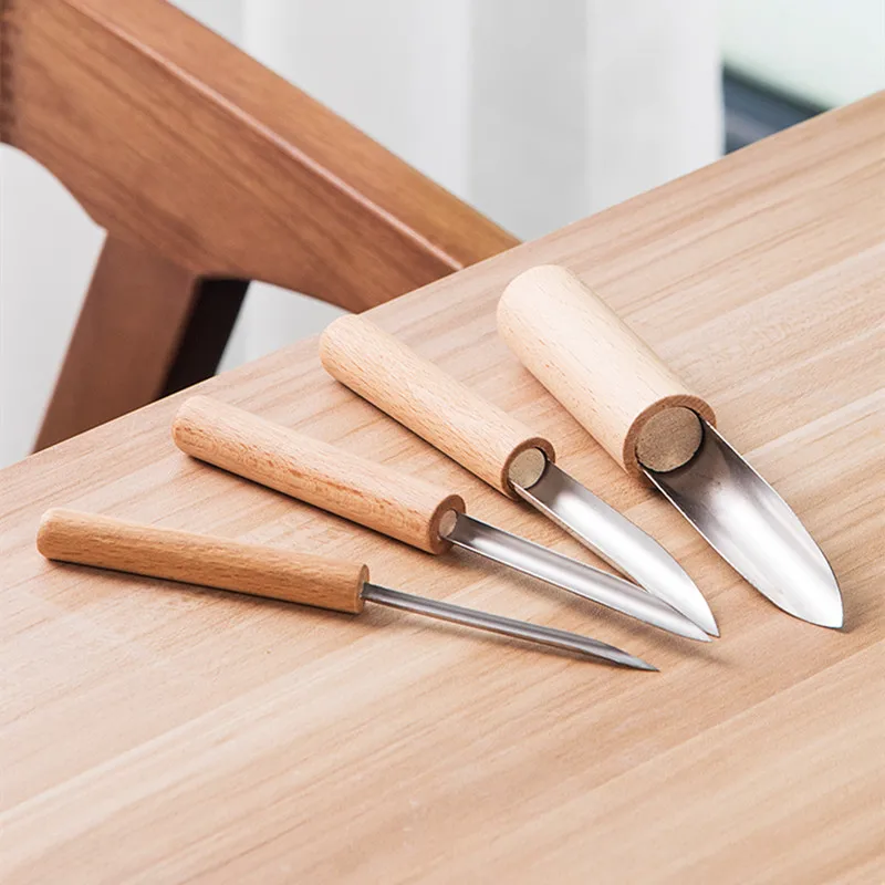 Pottery Tool Puncher 4 Pieces/set Stainless Steel Head Wooden Handle Semicircle/circle Turn Hole Punching Chisel Grooving Tool view 5
