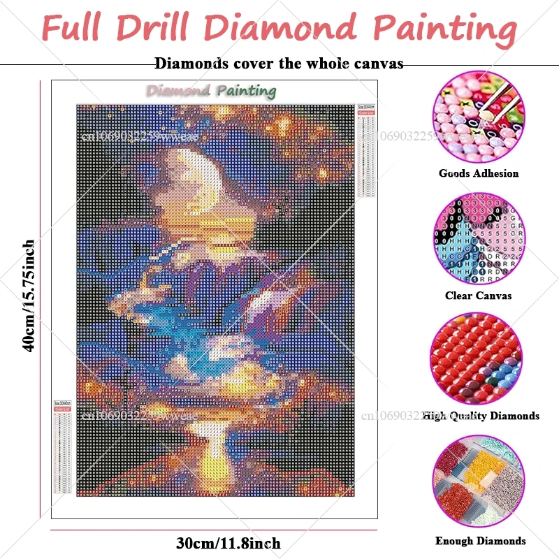 5D DIY Diamond Painting Night River Moon Full Round Diamond Mosaic Scenery Diamond Embroidery Kit Rhinestone Home Art Decoration