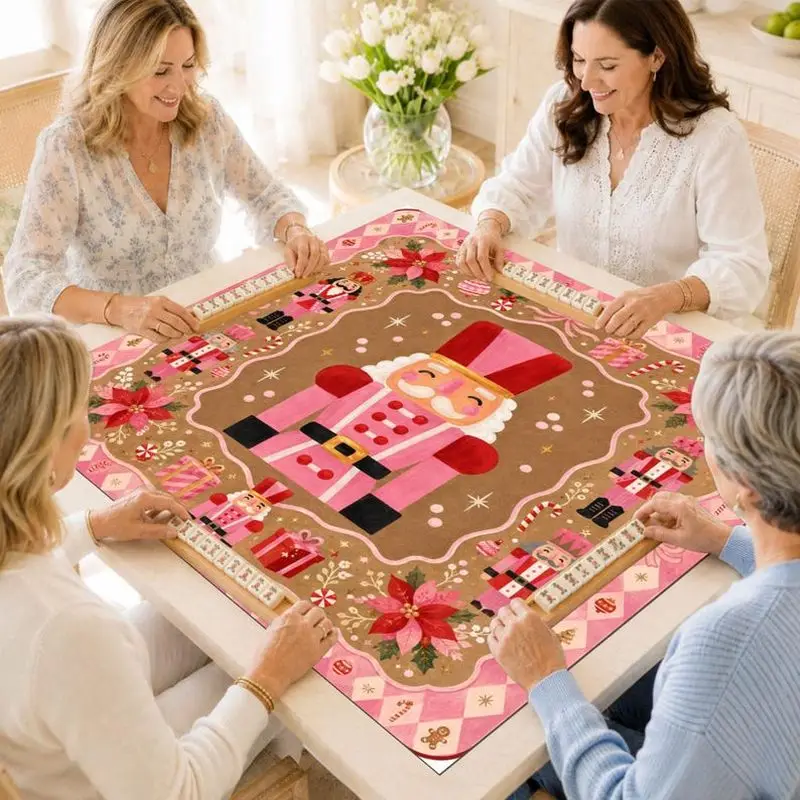VIKAMA Pink Nutcracker Mahjong Mat Diatomaceous Earth Table Cover Non Slip Absorbent Poinsettia Gift Game Table Protector Xmas