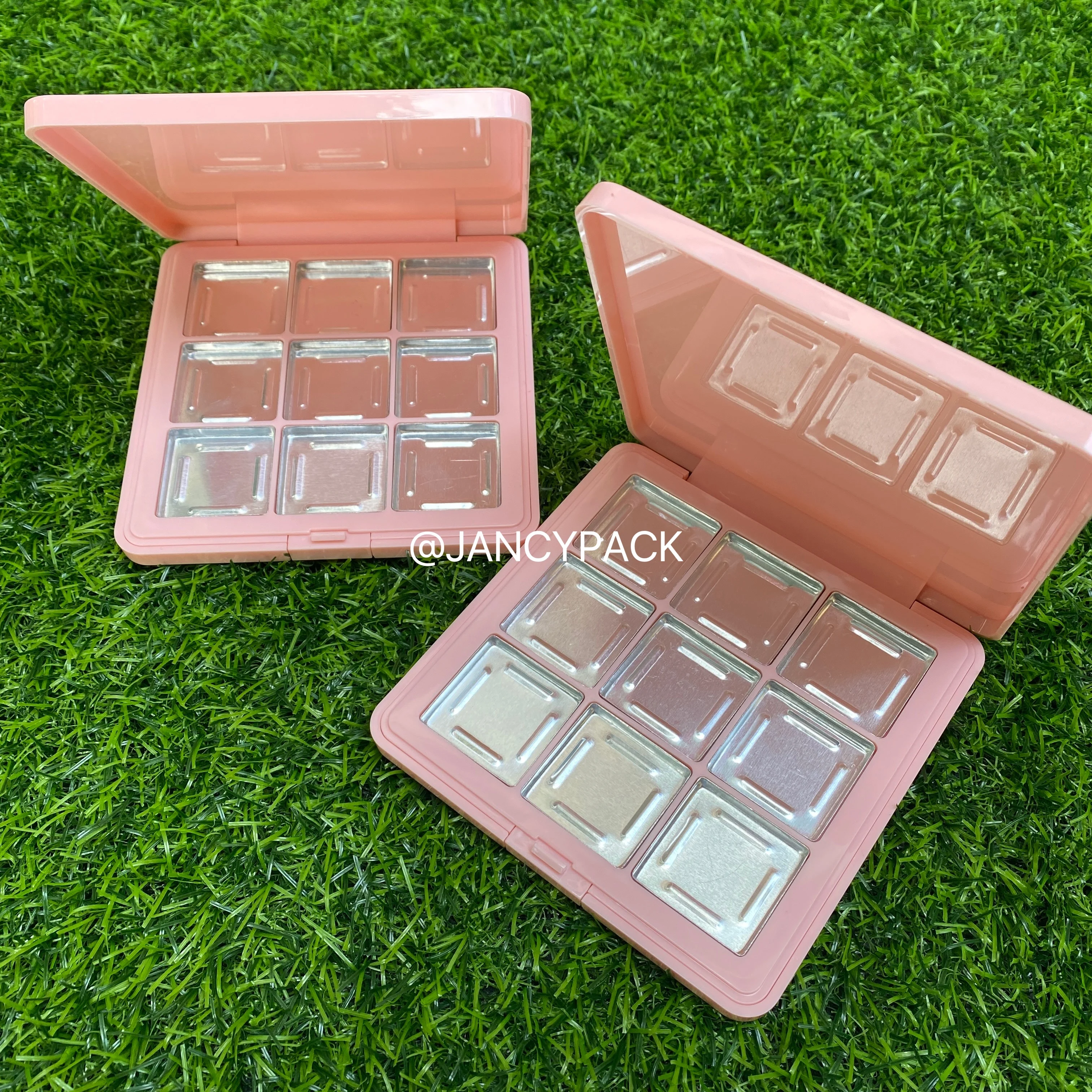 Pink 9 Grids  Empty Cosmetics Dish DIY Blusher Glitter Eyeshadow Palette  Lipstick Cosmetic Empty Powder Makeup Box Custom Logo