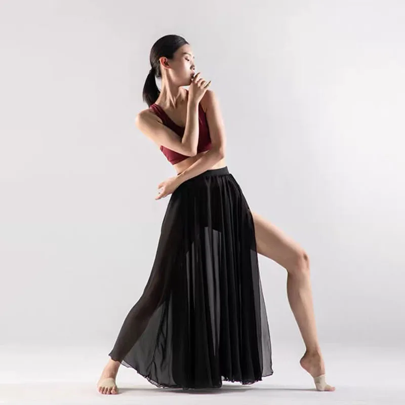 Elegant Ballet Skirts Women Side slit Long Ballet dress Chiffon Lyrical Dance Skirt Ballet Tutu Practice Modern Dance Costumes