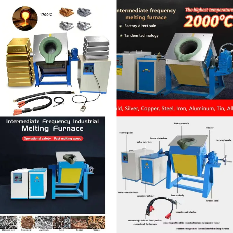 HCX Medium Frequency Induction Metal Melting Industrial Furnaces For Smelting 25 Kg Iron Stainless Steel Copper Brass Bronze