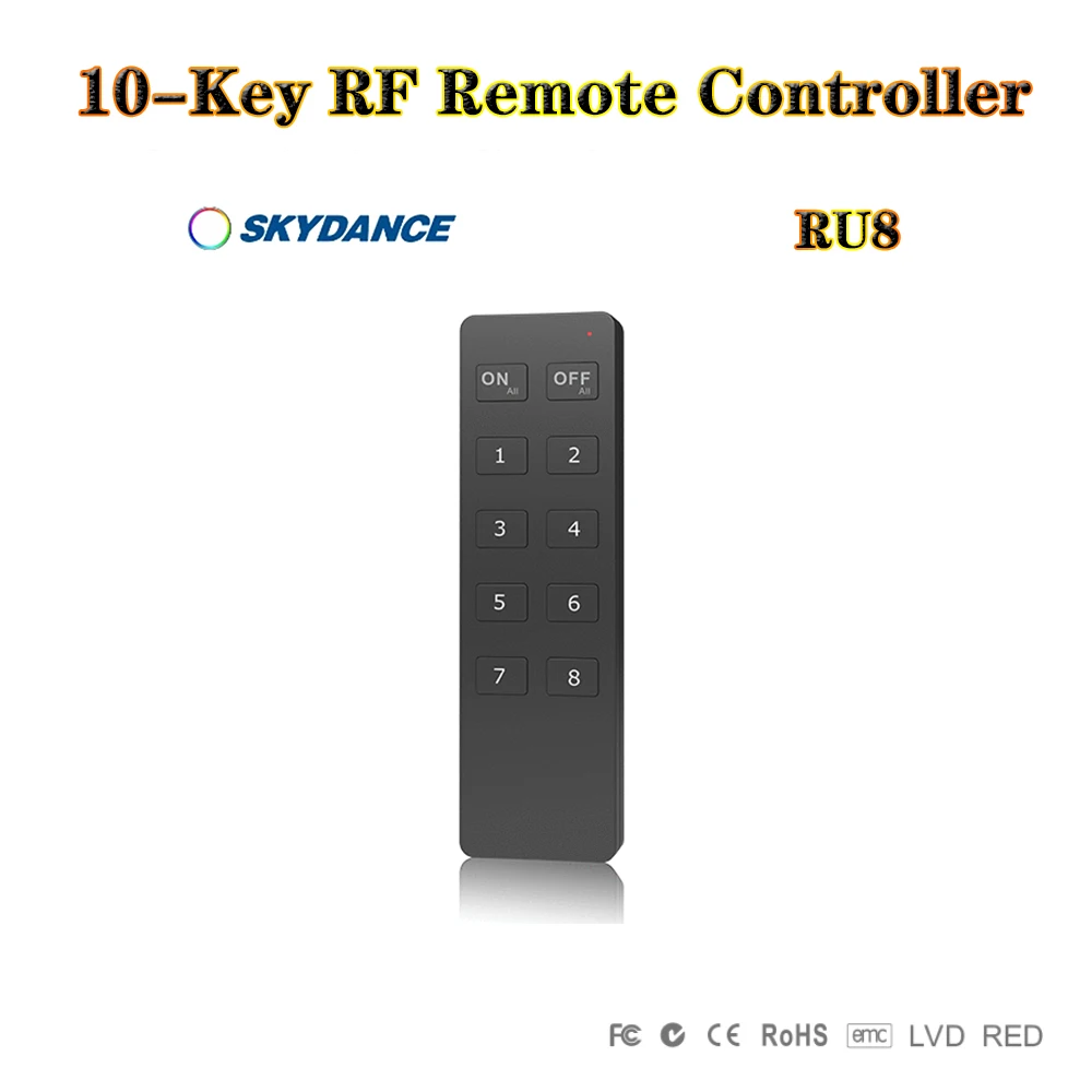 Skydance R1/R2/RU4/RU8 1-8 Zone Dimming 10-Key RF Wireless Remote Controller For Single Color Or Dual Color LED Controller