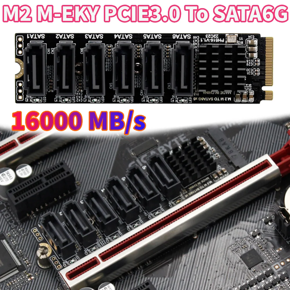 

M2 M-EKY PCIE3.0 To SATA6G Docking Expansion Card 6 Port Expansion Card 16000 MB/s Transmission Speed for Hard Disk Support SATA