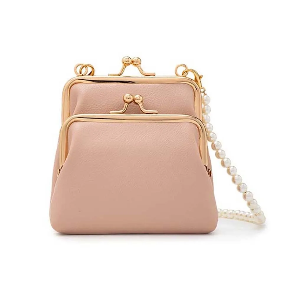 

Elegant Kiss Lock Shoulder Bag 2 In 1 Magnetic Buckle Pearls Chain Crossbody Bag Large Capacity PU Leather Detachable Coin Purse