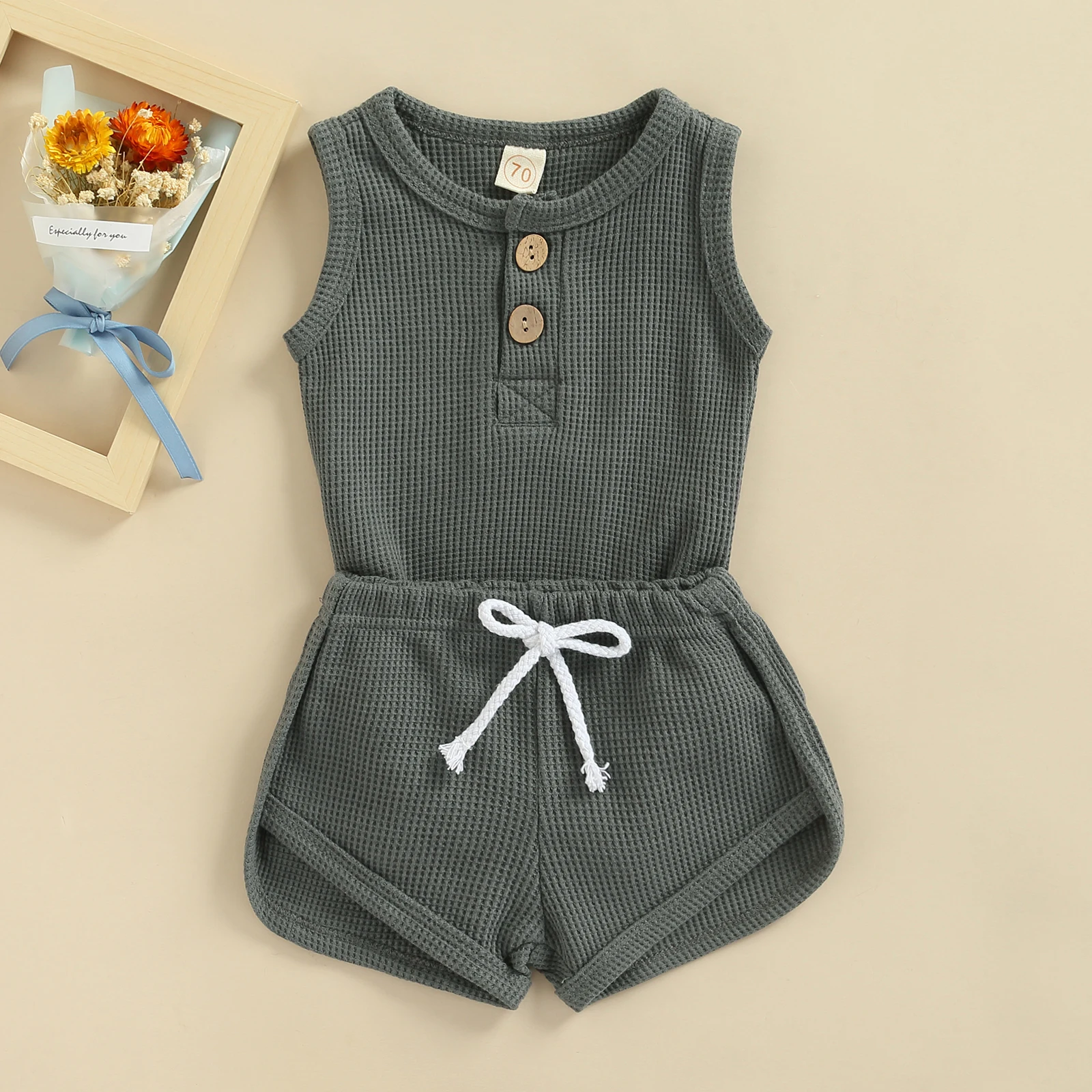 Infant Baby Boy Clothing Set, Newborn Infant Round Neck Sleeveless Solid Color Romper Elastic Waist Shorts