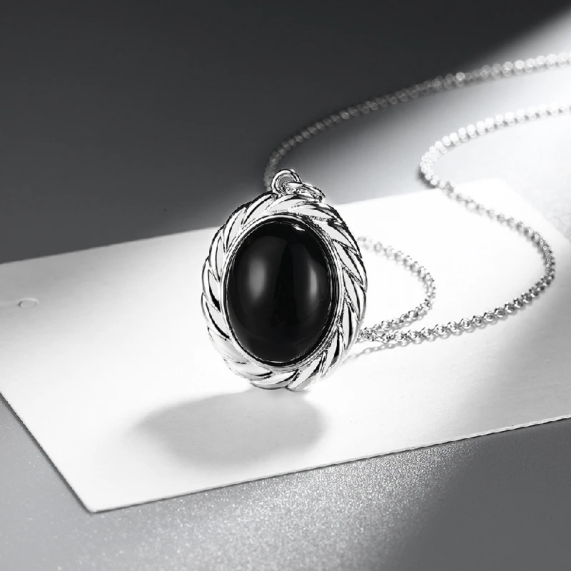 Fashion 925 Silver Jewelry Pendant Necklace with Obsidian Accessories for Women Wedding Engagement Bridal Party Gift Wholesale