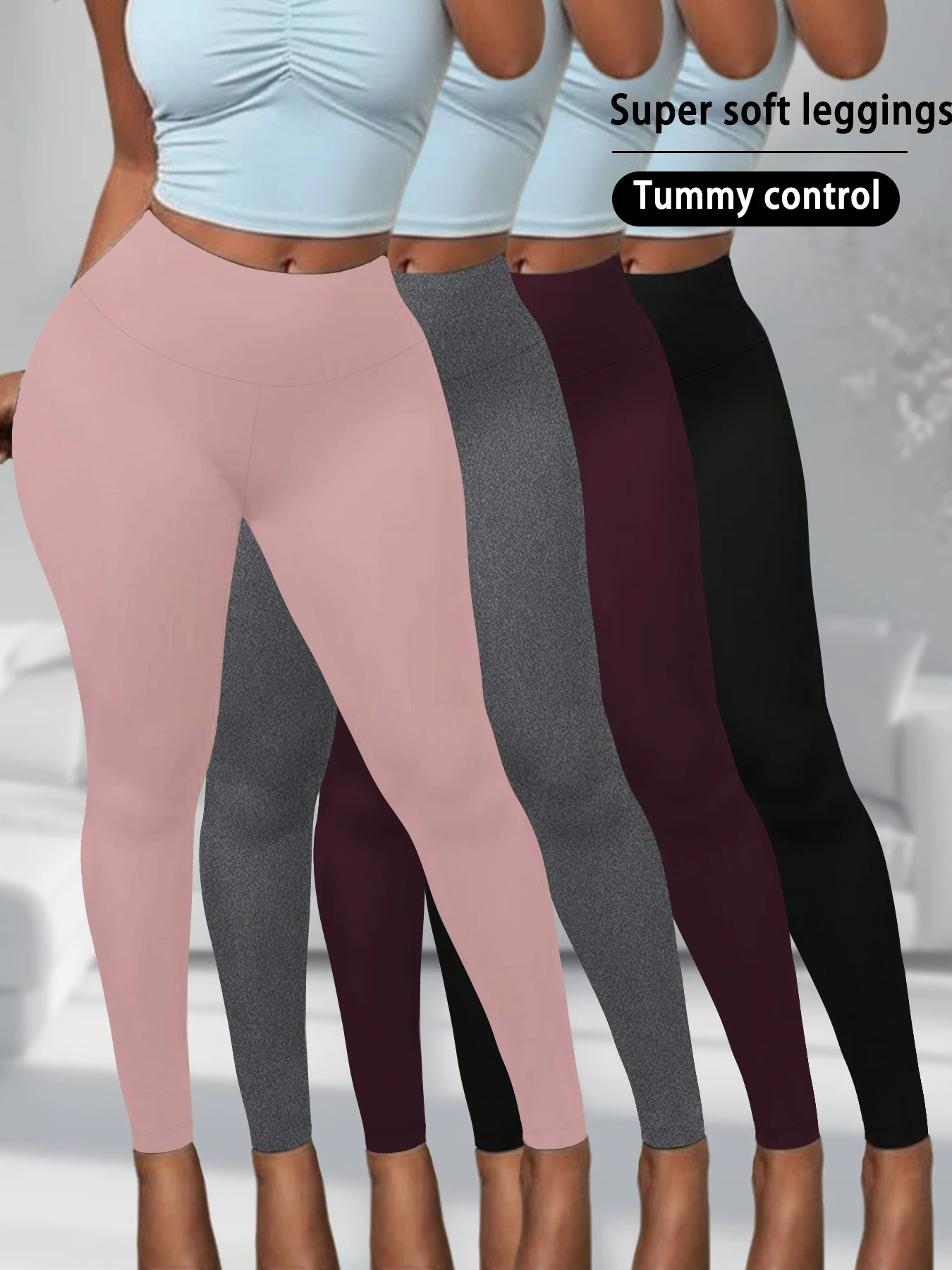 Lot de 4 leggings super doux pour femmes, contrôle du ventre taille haute, sans transparence, pantalons de course, de yoga et d'entraînement
