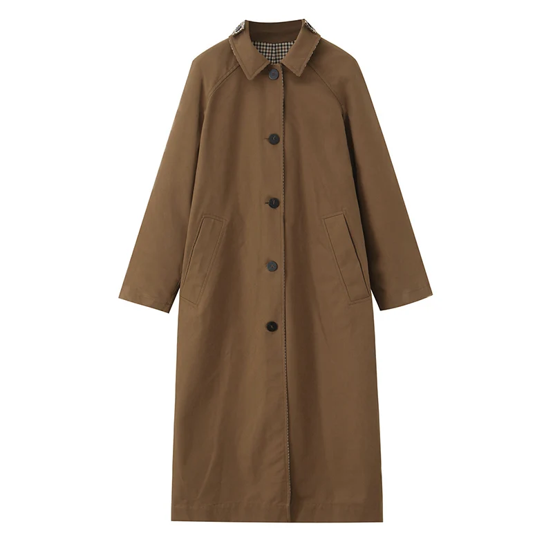 Double Sided Plaid Long Jackets For Women Single Breasted Long Sleeve Commute Street Female Trench Coat 2025 Autumn Chic Outwear