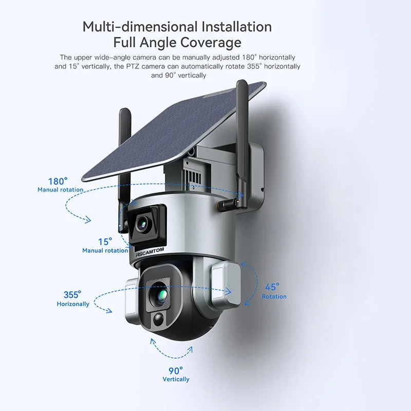 Rscamtom 4K lente Dual sistema de cámaras de seguridad solares para exteriores inalámbrico 10X Zoom alarma Push 4G PTZ cámara Solar