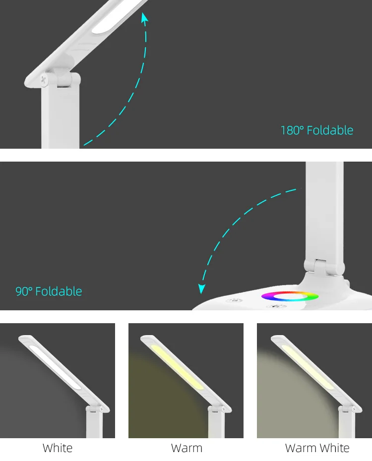 Smart RGB Colored Foldable Led Desk Lamp Eye Protection Modern Bedroom Rechargeable Study Light Table Lamp