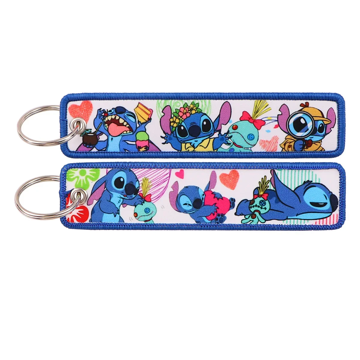 11 Colors Disney Stitch Cartoon Woven Mark Keychain Pendant Stitch Anime Figure Rope Pendant Fabric Key Chain Anime Accessories