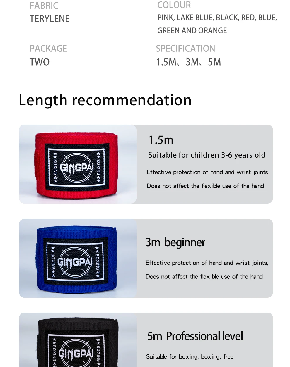 2 Stück 1,5/3/5 m Boxhandschuhe, elastische Boxhandbandagen, atmungsaktive Muay-Thai-Handbandage für Kickboxen, Muay Thai und MMA – Detail 3