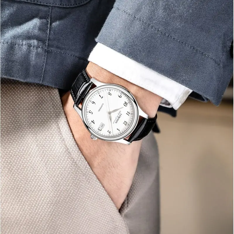 New Swiss luxury quartz watch simple fashion handsome men's watch retro real cowhide belt waterproof watch luxury birthday gift