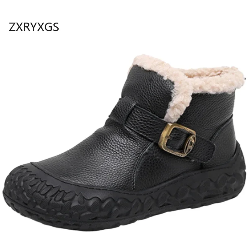 

ZXRYXGS Короткие сапоги из воловьей кожи с верхним слоем, женская обувь, зимние ботинки, новинка 2024, зимние кроссовки, нескользящие повседневные ботинки на плоской подошве, хлопковая обувь