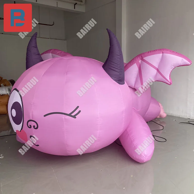 

Inflatable cartoon on the floor pink fat dragon imp mythical creature with Wings Halloween bar lighting props shopping mall