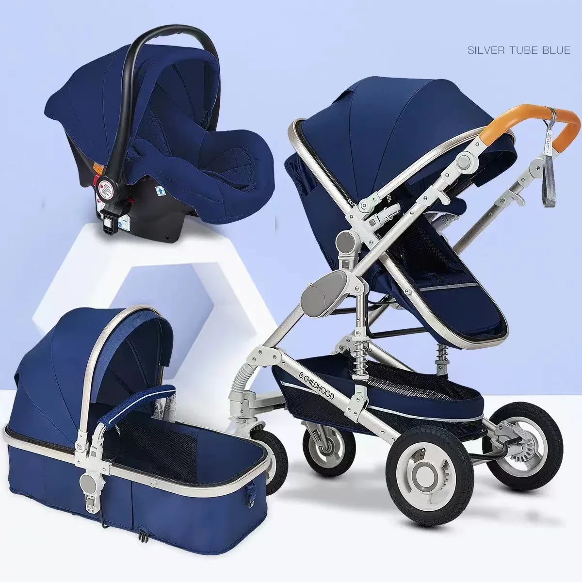Warm house Kinderwagen 3-in-1 mit Autositz, luxuriöser multifunktionaler BABY-Kinderwagen, rosa zusammenklappbarer Kinderwagen, hochlandschaftliches Neugeborenauto 6