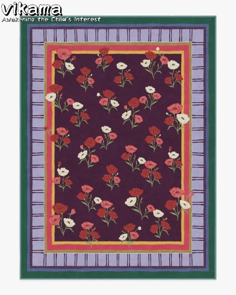 VIKAMA Imitation Cashmere Superfine Yarn Floral Pattern Rug—Soft, Durable & Decorative for Living Room or Bedroom Decor