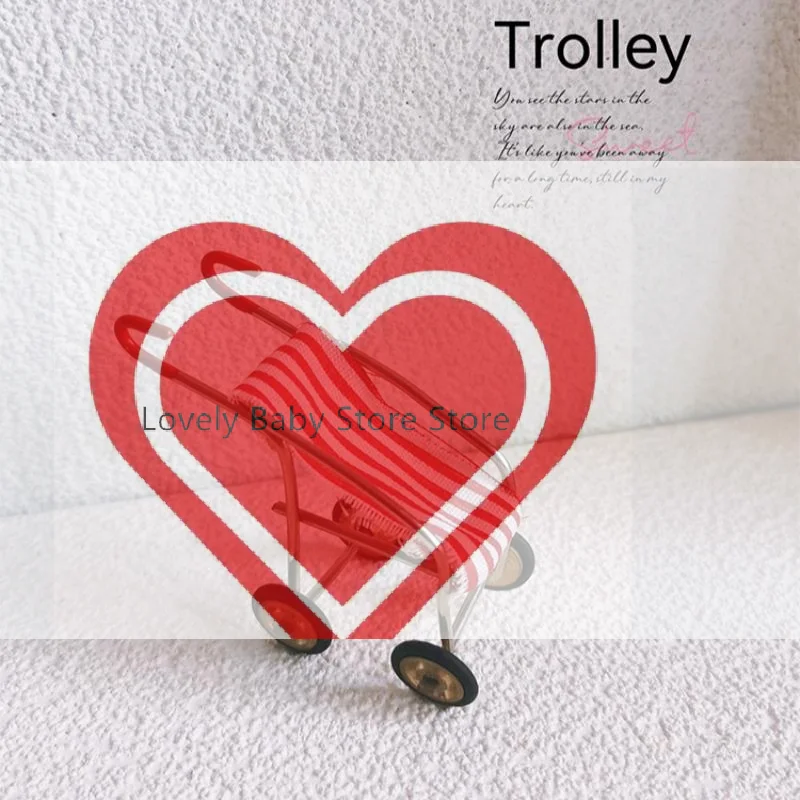 

【BS】1Pcs Doll House Home Decoration 1/12 Dollhouse Accessories Mini Metal Baby Carriage Miniature Pushcart Model