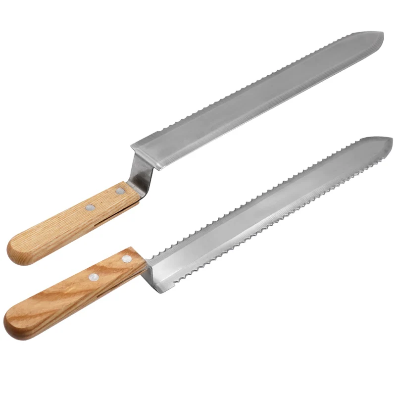 Honey Cutting Knife with Wooden Handle Stainless Steel Blade Beekeeping Tool Flat Mouth Single And  Double Tooth Edges To Choose