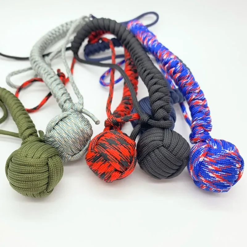 DIY Hanging Bracelet Outdoor EDC Self Defense Monkey Fist Rope Steel Ball Broken Window Breaker Personal Safety Keychain Tools