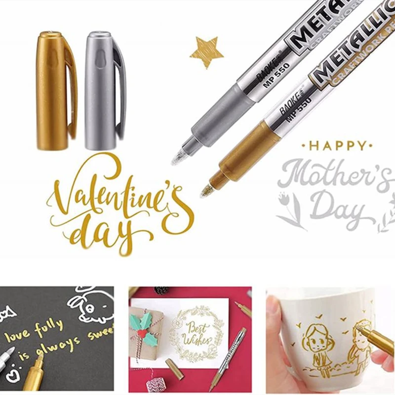 

New 1-12PCS Metallic Marker Pen Wax Seal Pen Waterproof Gold Silver Pen Back to School Supplies Highlighter Marker DIY Painting