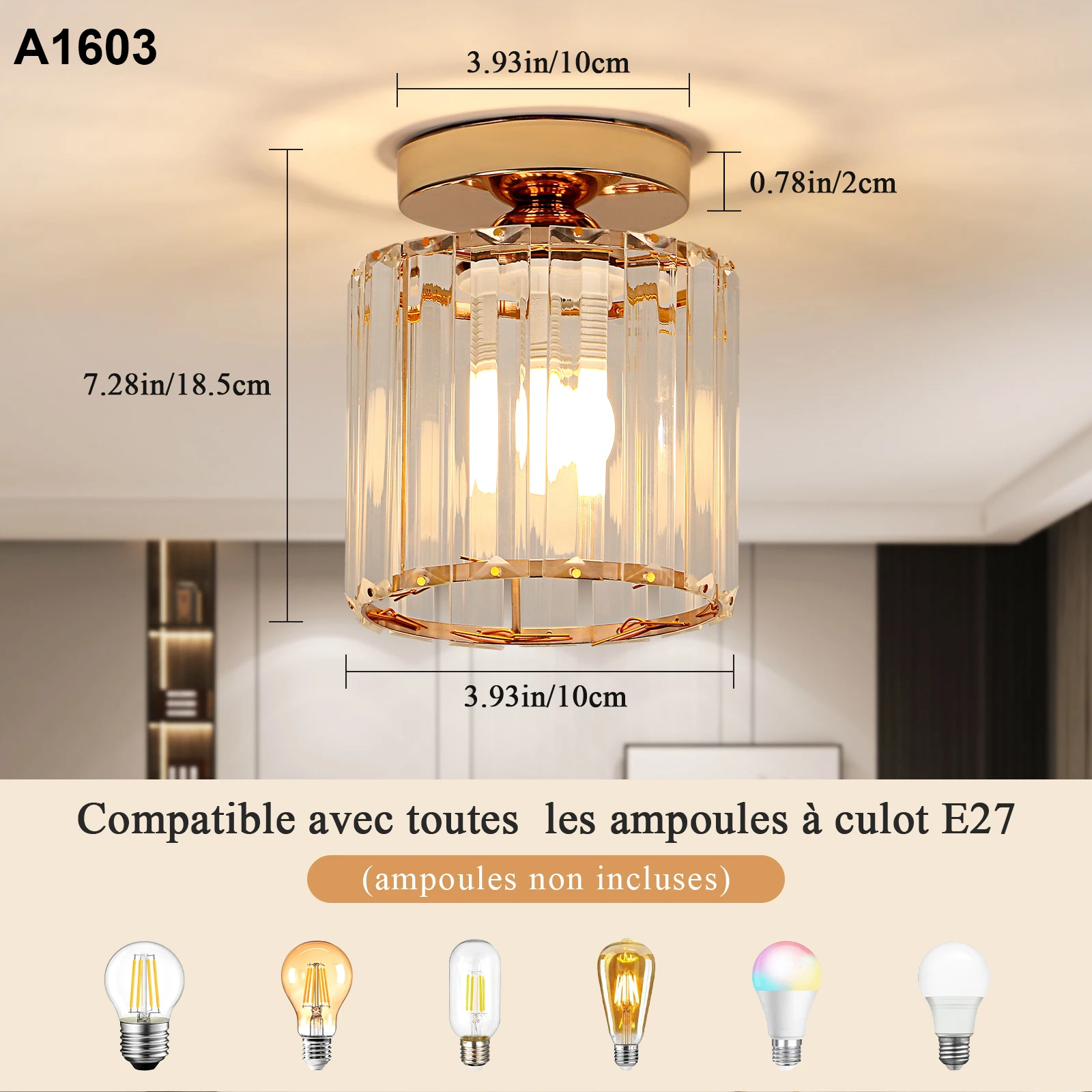 Moderne Kristall-Kronleuchter Deckenleuchte, Deckenlampe für Küche, Wohnzimmer, Schlafzimmer, Flur, E27, ohne Glühbirne – Detail 1