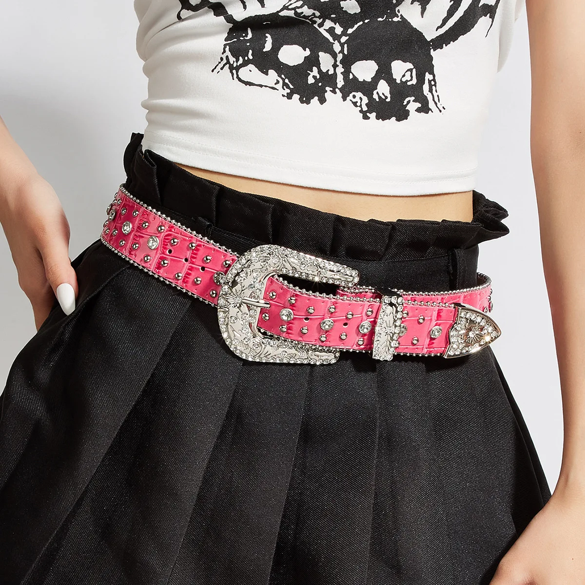 

Женский розовый сексуальный модный кожаный ремень со стразами, стиль Y2K, готика, панк, хараджуку, уличный рок, хип-хоп, весна, лето
