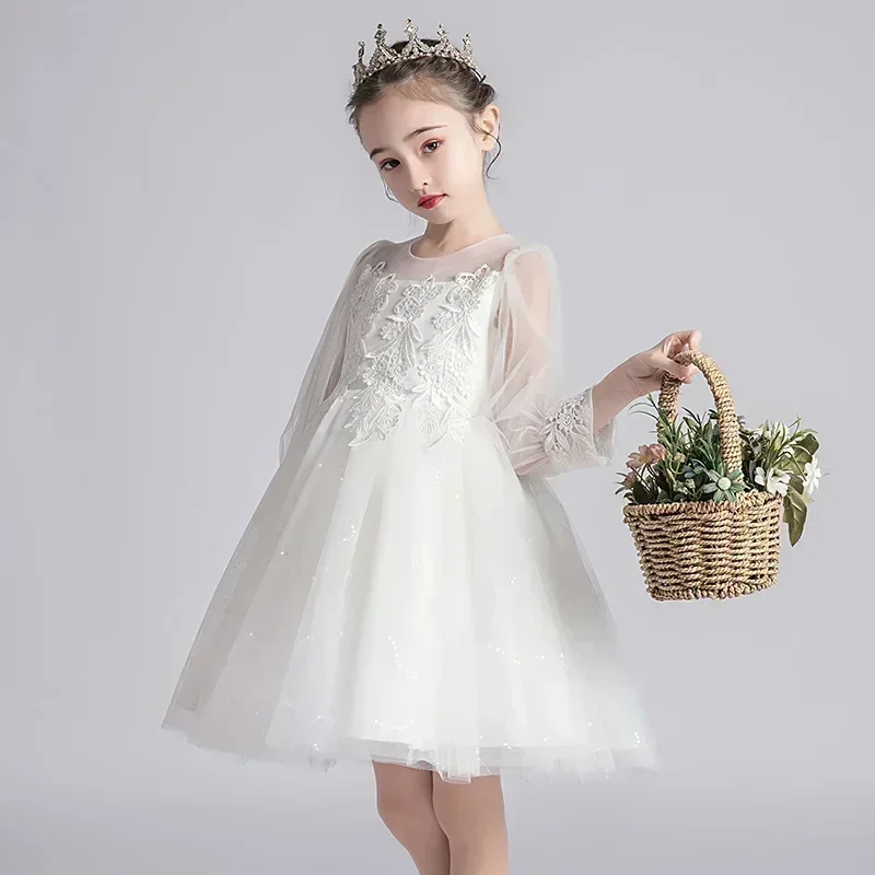 Vestido para niña, nueva versión coreana, falda acampanada, vestido para niño, vestido de princesa para niña, vestido de actuación de piano, primavera 2024