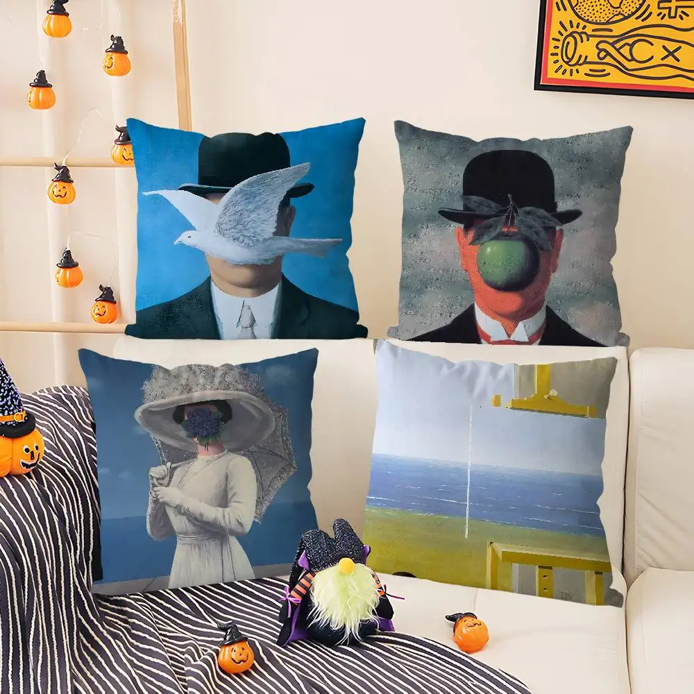 Famous Painter R-Rene MagritteS Pillow Case Soft Plush Fabric Double Sided Print Decorative Home Living Room Gift Cushion
