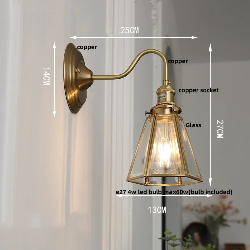 IWHD Copper E27 LED Wall Lamp Sconce Study Dining Room Restaurant Vintage Style Blue Flower Glass Stair Lights Fixture Luminaire