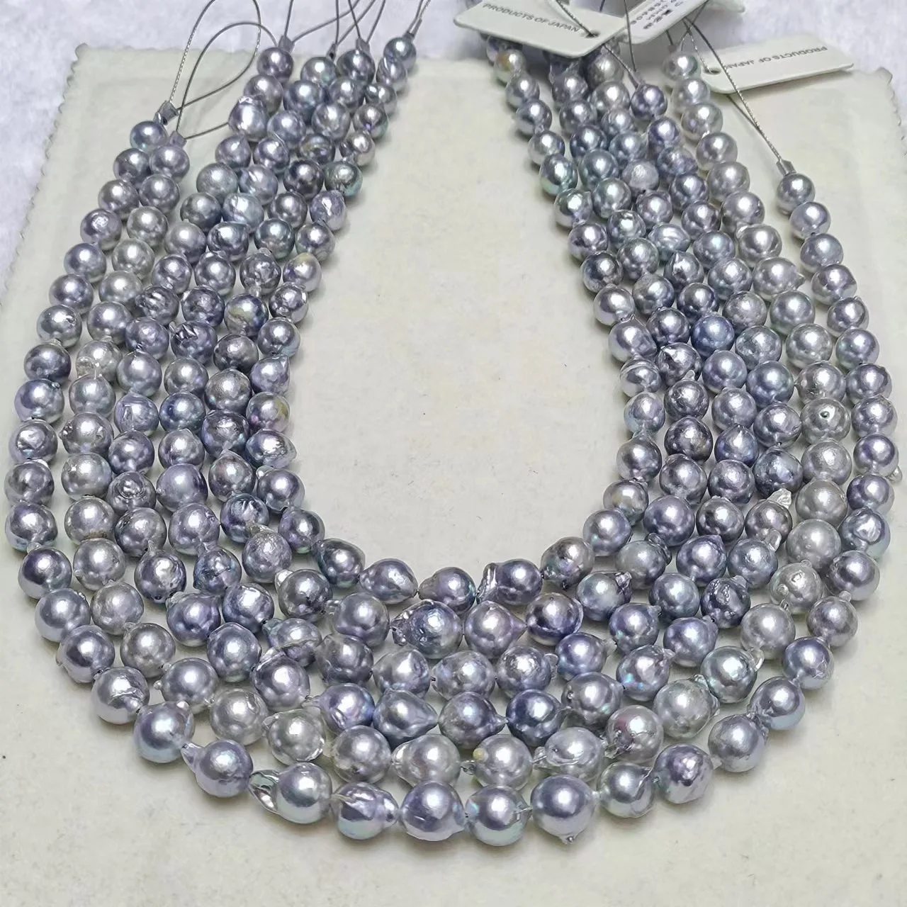 

8-9mm Saltwater Akoya Silver Blue Pearl Necklace, Baroque Freshwater Pearls 925 Silver, Elegant Pearl Jewelry Gift for Women