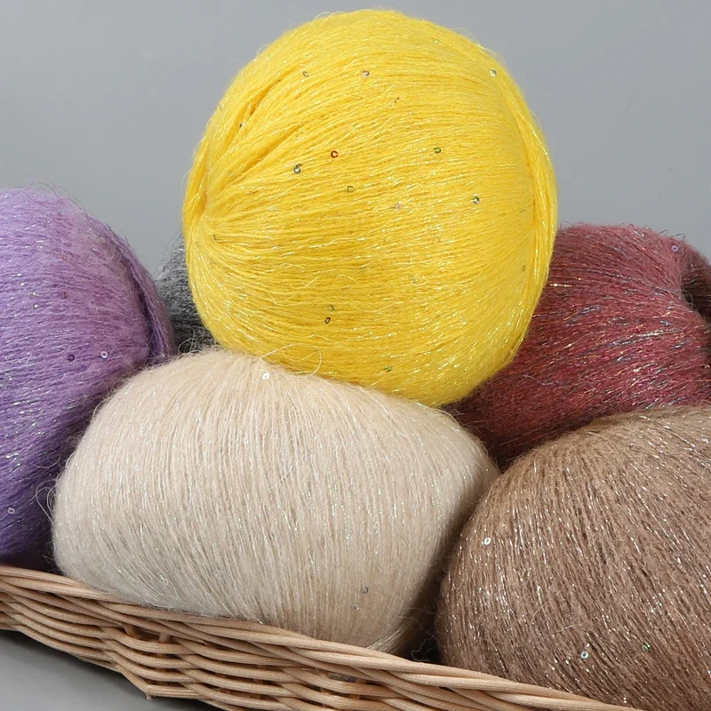 50g/Roll Sequin Mohair Yarn Soft Warm Baby Wool Crochet Yarn DIY Handmade Knitting Sweater Shawl Hat Lace Thread Sewing Supplies