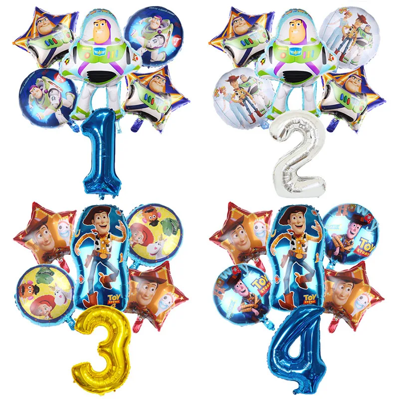 6pcs Cartoon Toy Foil Balloons Buzz Lightyear Woody Birthday Party Decorations Kids Ballon Baby Shower Aluminum Film Balloon