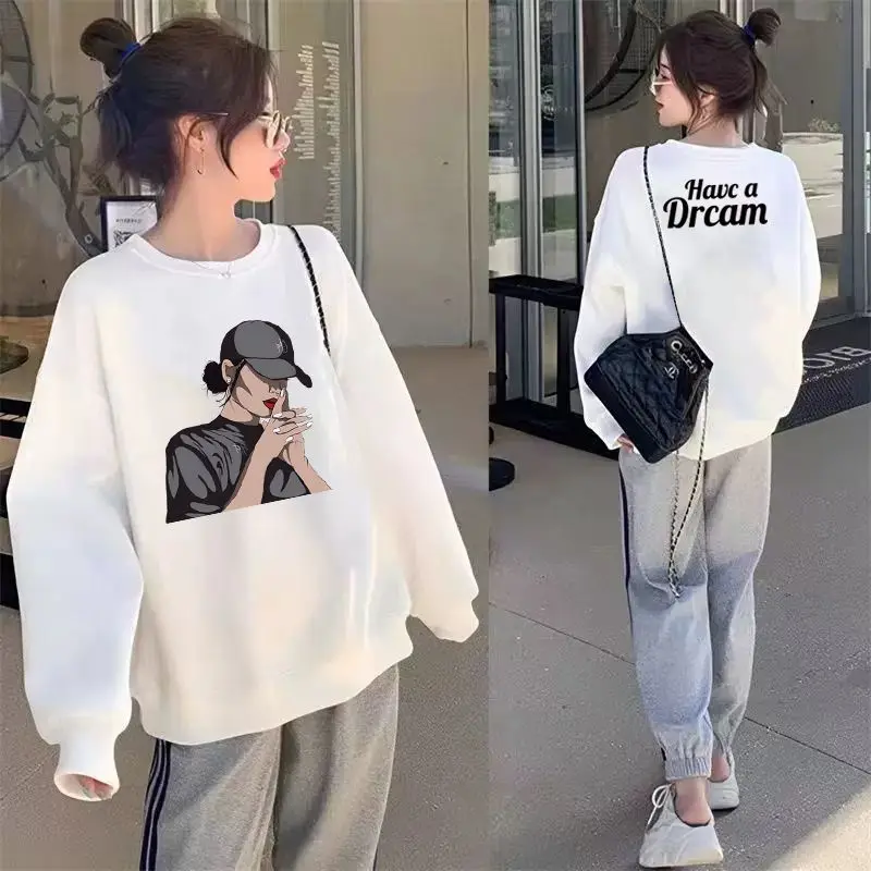 

Women's sweatshirt this year's new trendy Korean style spring and autumn loose printed slim versatile short coat for women tops