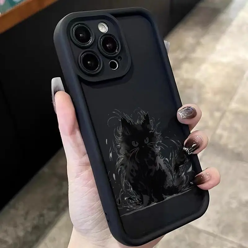 

Cool black cat phone case for iPhone 16 15 14 13 12 11 Pro/ Max/Plus shock-proof rear cover anti-fingerprint