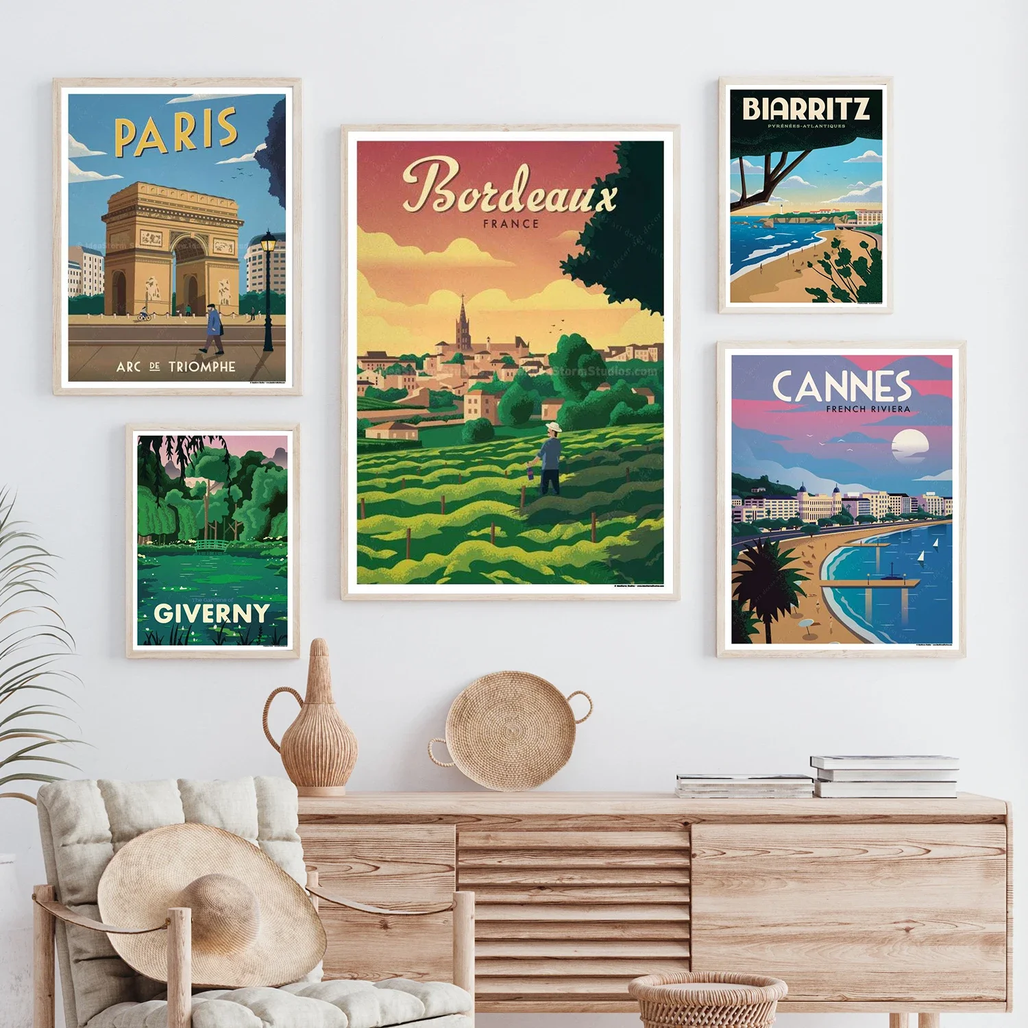 France Paris Avignon Cannes Landscape Art Poster Painting on Canvas Wall Stickers Home Decor Gift Kraft Poster Vintage Retro