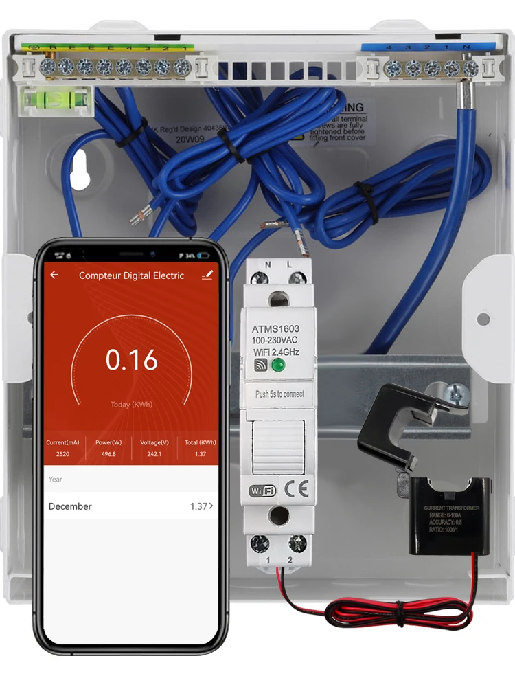 Smart Life WLAN-Energiemessgerät mit 63A Stromzangenwandler App KWh Stromverbrauchsmonitor Stromstatistik 100-230V 50/60Hz – Detail 2