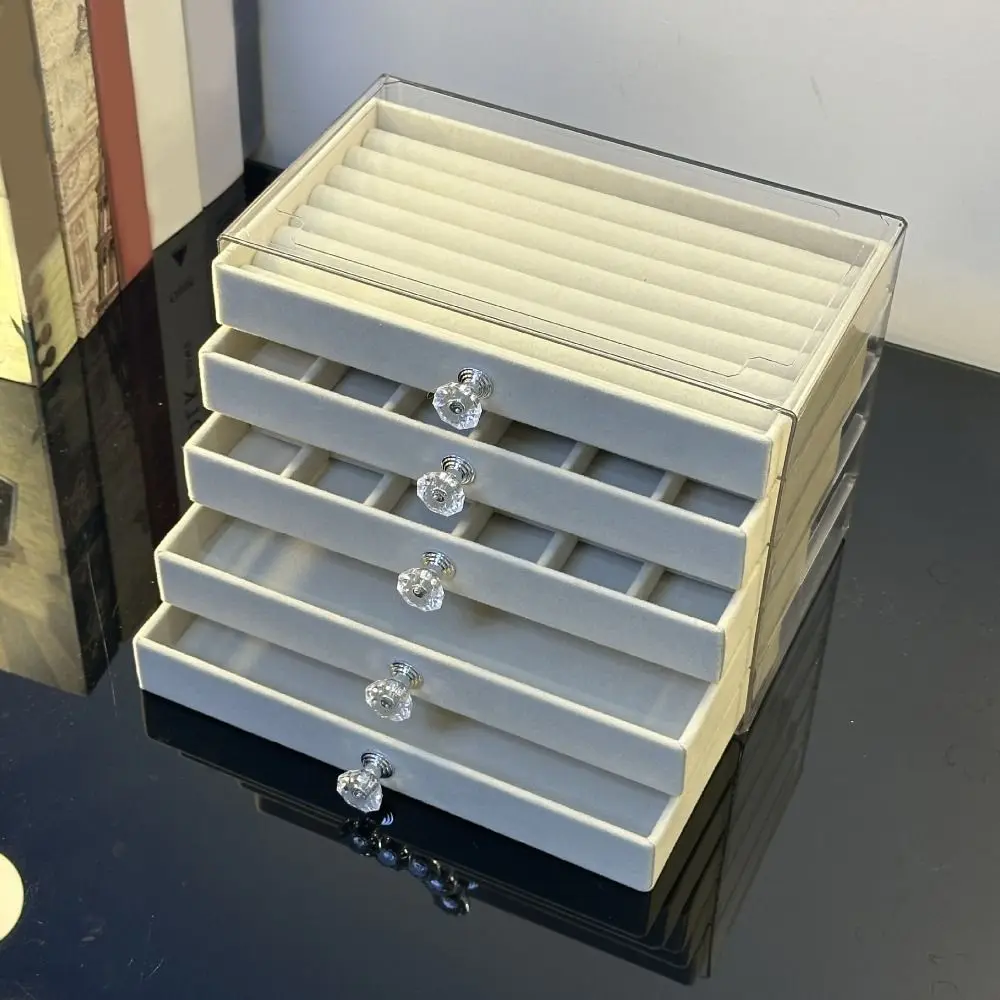 

Large Capacity Velvet Jewelry Box Earrings Necklaces Transparent Drawer Storage Holder Multi-layer Acrylic Jewelry Organizer