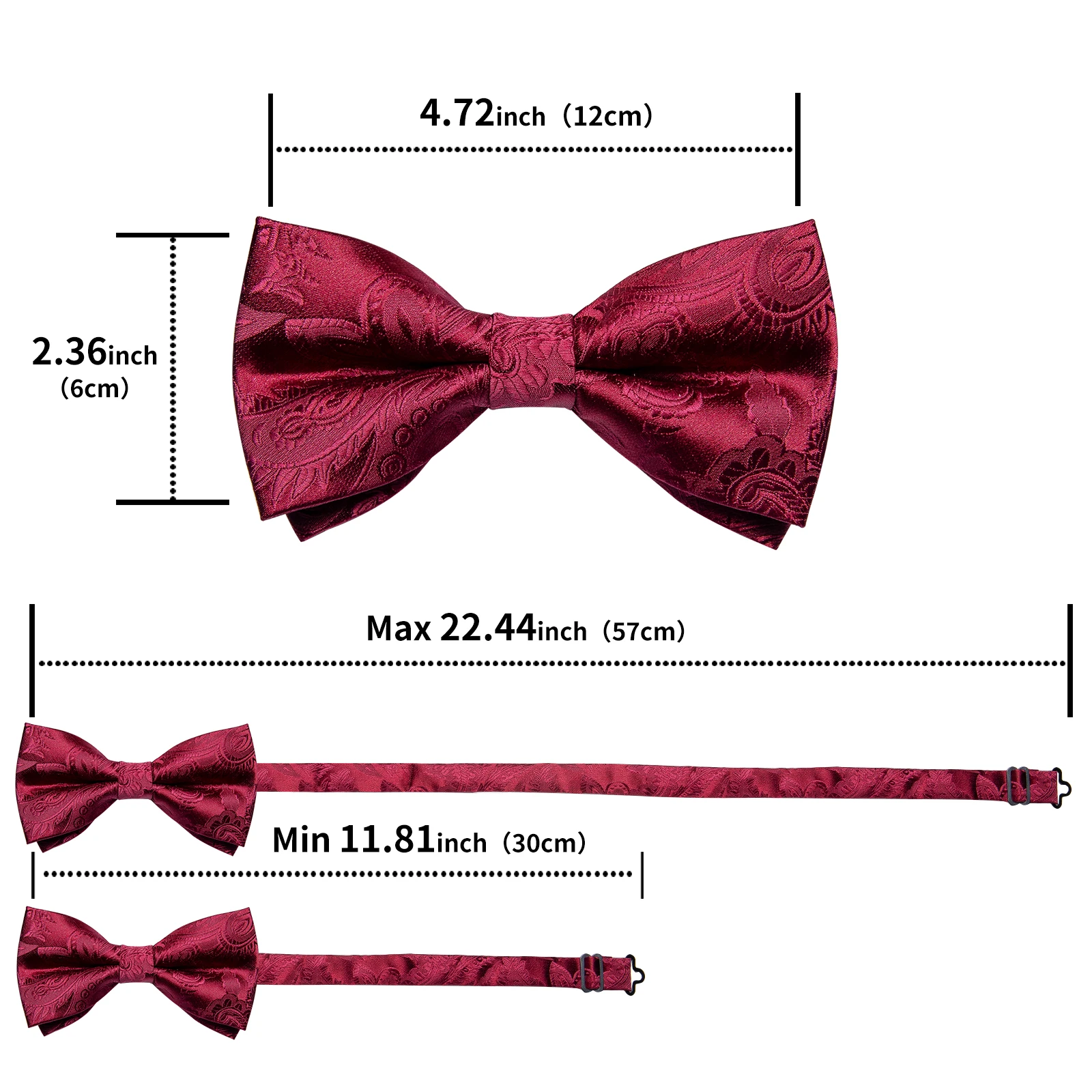 Hochzeitsfliege für Herren, klassisch rot, vorgebundene Fliege, Manschettenknöpfe, Ansteckblume, Set für Partys, Schmetterlingsknoten, Geschenk, Herren-Accessoires – Detail 5
