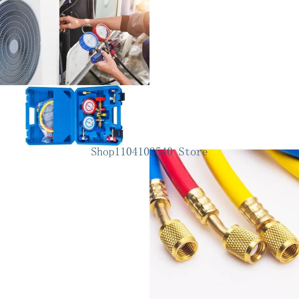 02DC Coolant Automotive Meter Snow Pressure Meter Double Meter Gauge Air Conditioning Tool for R134a R22 R404 R407 R410