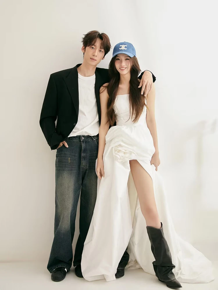 

Модное платье для фотосессий в уличном стиле, новинка, с длинным шлейфом, длиной в пол, короткое спереди, длинное сзади, реквизит для фотосъемки