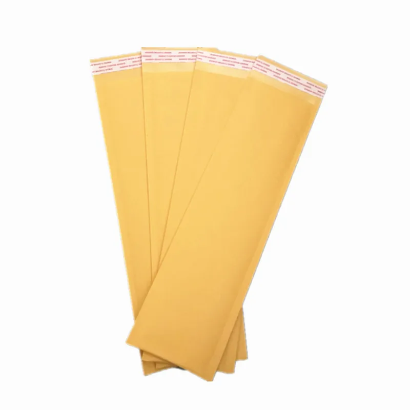 Saco de bolha de papel kraft amarelo, embalagem em forma longa, sacos expressos, envelope acolchoado para colar e cosméticos, 10pcs por lote