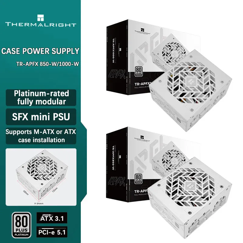 Fonte de alimentação pequena Thermalright TR-APFX850/1000 Platinum SFX totalmente modular ATX 3.1 PCIE 5.1 com todos os capacitores japoneses