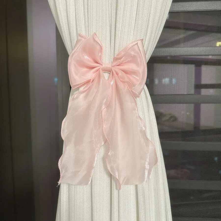 French Lace Pearl Bow Tie Curtain Tieback Strap Nordic Style Decorative Rope Fringe Ornament For Window Sheer Curtain