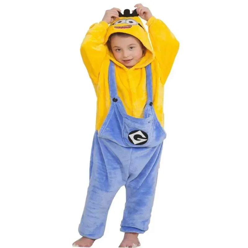 Minions cartoon pigiama intero per bambini personalità creativa kawaii addensato caldo vestiti per la casa abbigliamento cosplay all'ingrosso