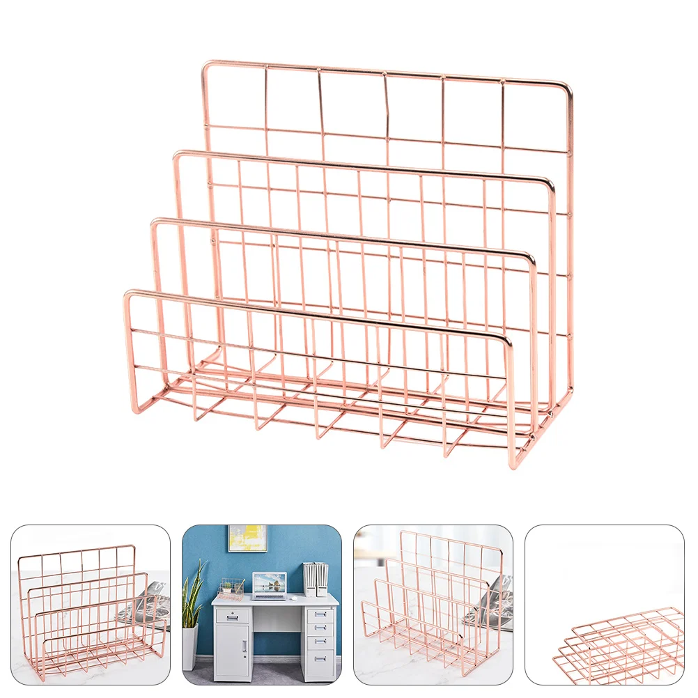 Iron File Rack Document ganizer Desktop Storage Shelves Letter Holder Office Supplies Large Capacity 3 Slots Compact Efficient