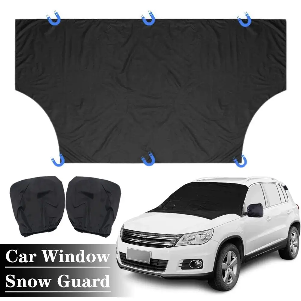 

Black Car Window Cover With Mirror Case All-Season Windshield Cover Frost-Proof Half-Cover Snow Deflector